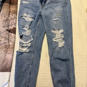 Distressed Blue Jeans (Mom Jean)